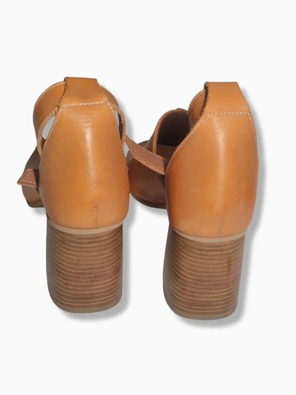 Girotti Handmade Italian Camel Leather Peep-Toe Block Heel Sandals Size EU39 US9